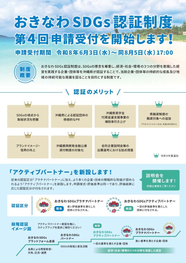 おきなわSDGs認証制度の第4回公募開始及び説明会の開催について